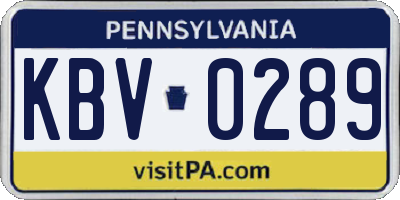 PA license plate KBV0289