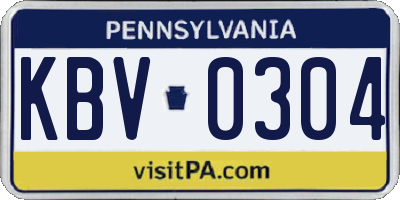 PA license plate KBV0304
