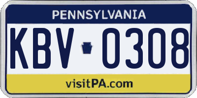 PA license plate KBV0308