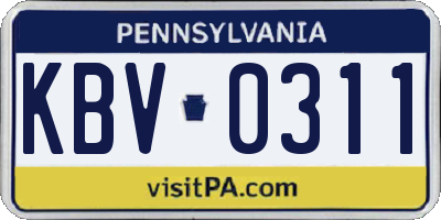 PA license plate KBV0311