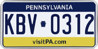PA license plate KBV0312