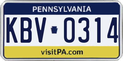 PA license plate KBV0314