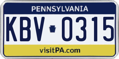 PA license plate KBV0315