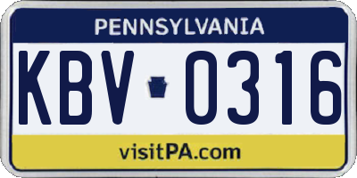 PA license plate KBV0316