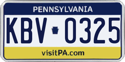 PA license plate KBV0325