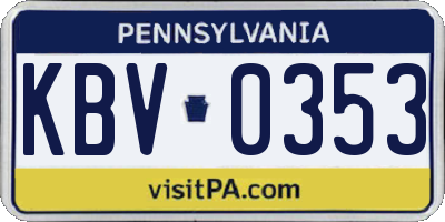 PA license plate KBV0353