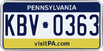 PA license plate KBV0363