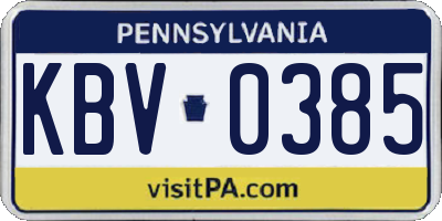 PA license plate KBV0385