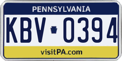 PA license plate KBV0394