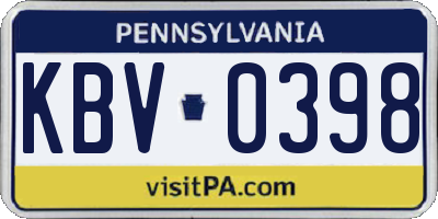 PA license plate KBV0398