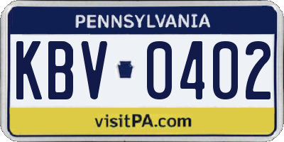PA license plate KBV0402