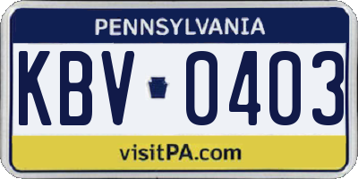 PA license plate KBV0403