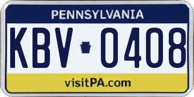 PA license plate KBV0408