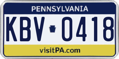 PA license plate KBV0418