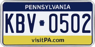 PA license plate KBV0502