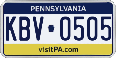 PA license plate KBV0505