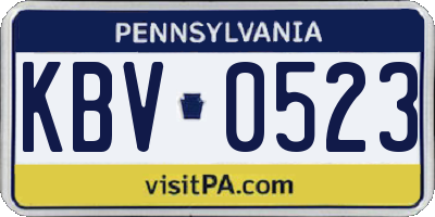 PA license plate KBV0523