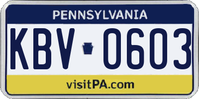 PA license plate KBV0603