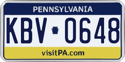 PA license plate KBV0648