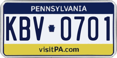 PA license plate KBV0701