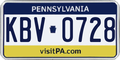 PA license plate KBV0728