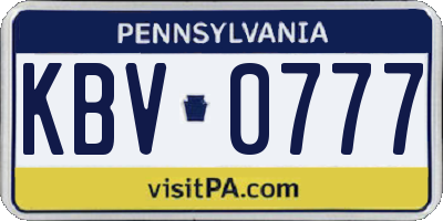 PA license plate KBV0777
