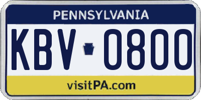 PA license plate KBV0800
