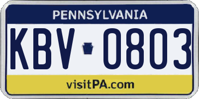PA license plate KBV0803