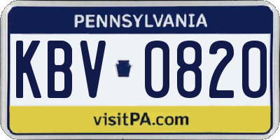 PA license plate KBV0820