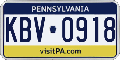 PA license plate KBV0918