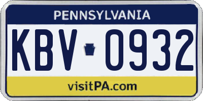 PA license plate KBV0932