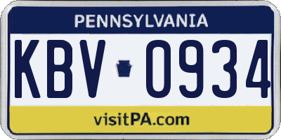 PA license plate KBV0934