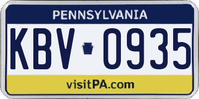 PA license plate KBV0935
