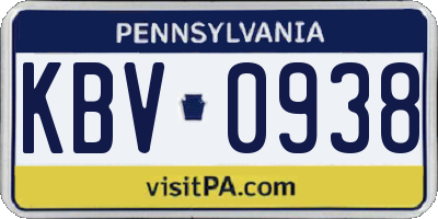 PA license plate KBV0938