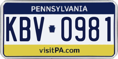 PA license plate KBV0981