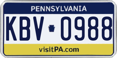 PA license plate KBV0988