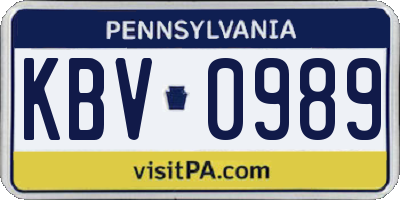 PA license plate KBV0989