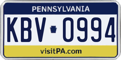 PA license plate KBV0994
