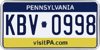 PA license plate KBV0998