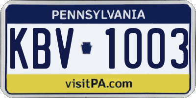 PA license plate KBV1003