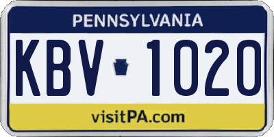 PA license plate KBV1020