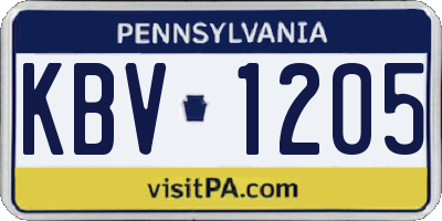 PA license plate KBV1205