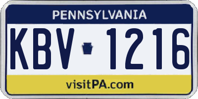 PA license plate KBV1216