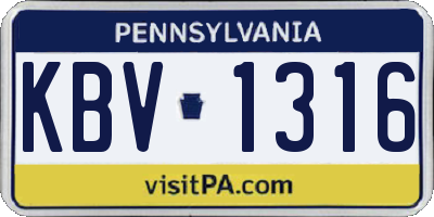 PA license plate KBV1316