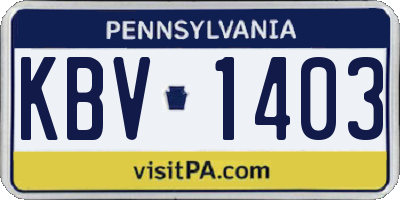 PA license plate KBV1403