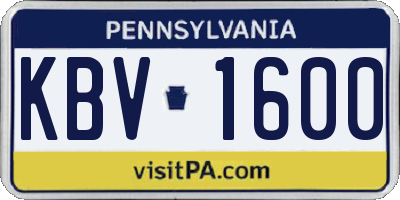 PA license plate KBV1600