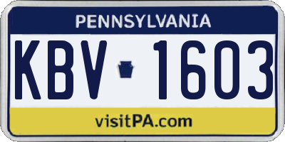 PA license plate KBV1603
