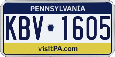 PA license plate KBV1605