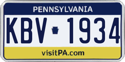 PA license plate KBV1934