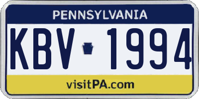 PA license plate KBV1994